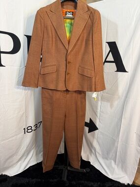 Vintage D&G Dolce & Gabbana Women's Pant Suit Brown Size 42 28 Wool Blend